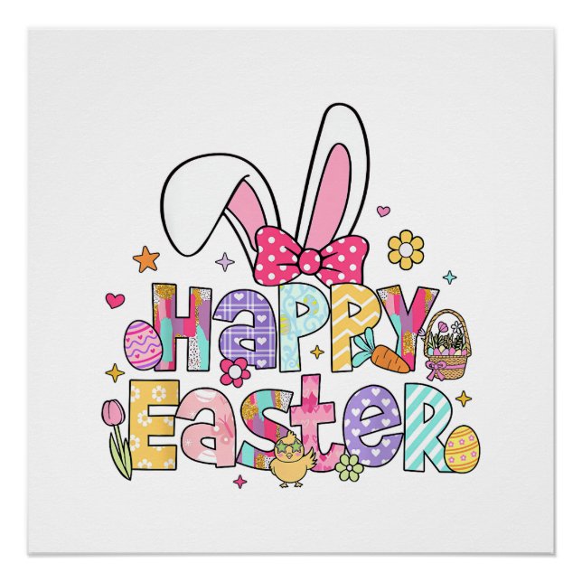 Happy Easter 2026 Cute Bunny Rabbit Easter Day Wom Poster (Front)
