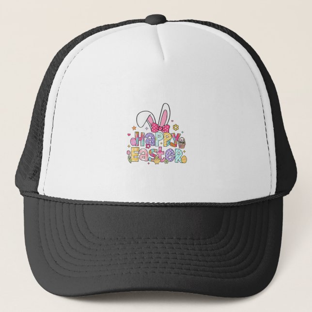 Happy Easter 2026 Cute Bunny Rabbit Easter Day Wom Trucker Hat (Front)