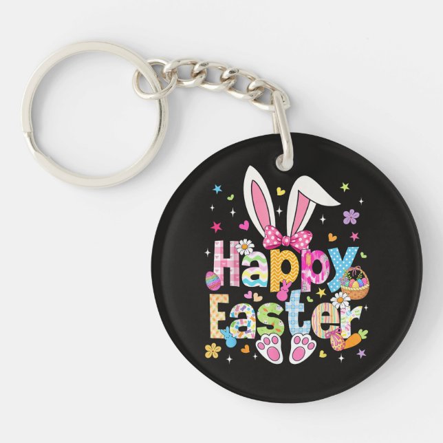 Happy Easter 2026 Cute Bunny Rabbit Key Ring (Front)