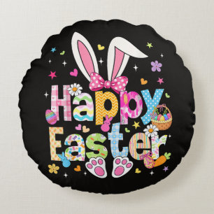 Happy Easter 2026 Cute Bunny Rabbit Round Cushion