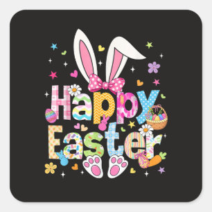 Happy Easter 2026 Cute Bunny Rabbit Square Sticker