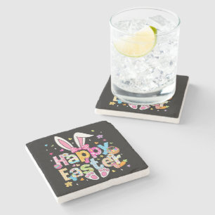 Happy Easter 2026 Cute Bunny Rabbit Stone Coaster