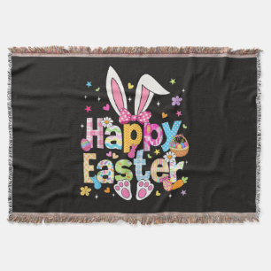 Happy Easter 2026 Cute Bunny Rabbit Throw Blanket