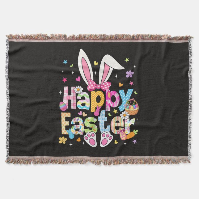 Happy Easter 2026 Cute Bunny Rabbit Throw Blanket (Front)