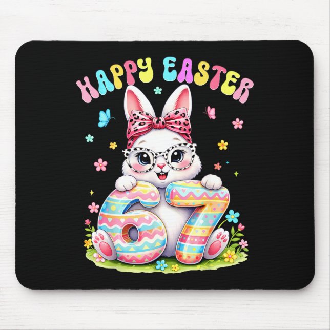 Happy easter 67 meme rabbit six seven cute bunny mouse pad (Front)