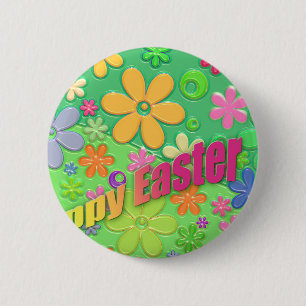 happy easter 6 cm round badge