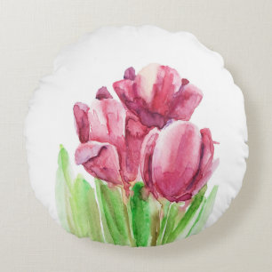 Happy Easter abstract pink tulips pillow. Round Cushion