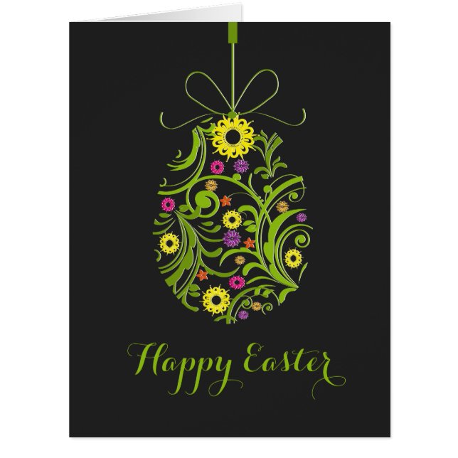 Happy Easter Abstract Retro Floral Egg (Front)