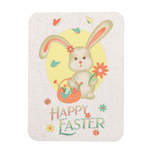 Happy Easter Adorable Bunny Floral Modern Magnet
