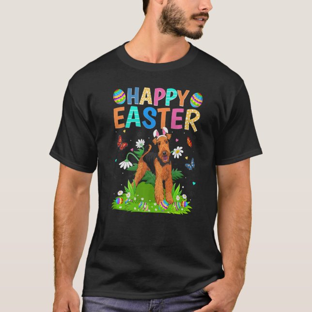 Happy Easter Airedale Terrier Dog Easter Sunday T-Shirt (Front)