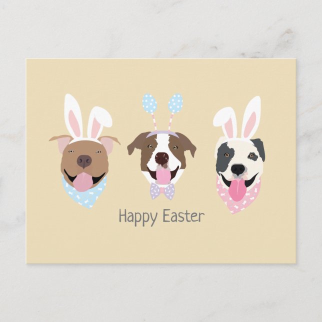 Happy Easter American Pit Bull Terrier Dogs Postcard (Front)