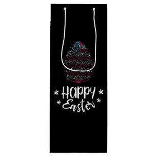 Happy Easter and Easter egg with American flag Wine Gift Bag