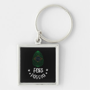 Happy Easter and Easter egg with Brazilian flag Key Ring