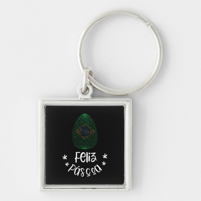 Happy Easter and Easter egg with Brazilian flag Key Ring (Front)