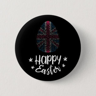 Happy Easter and Easter egg with UK flag 6 Cm Round Badge