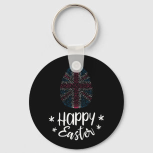Happy Easter and Easter egg with UK flag Key Ring