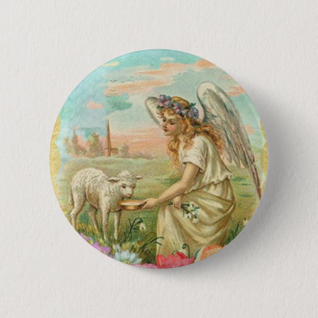 happy easter angel 6 cm round badge (Front)