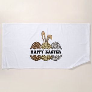 Happy Easter Animal Print Easter Eggs Bunny Beach Towel