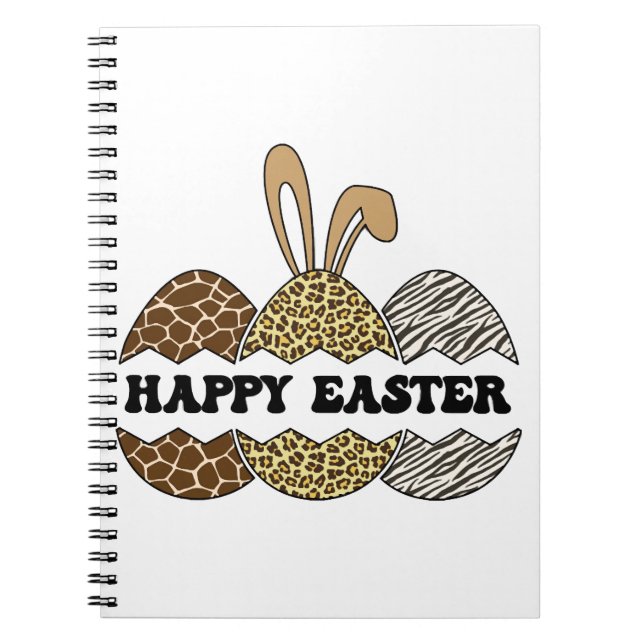 Happy Easter Animal Print Easter Eggs Bunny Notebook (Front)