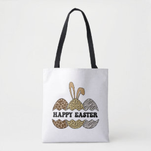 Happy Easter Animal Print Easter Eggs Bunny Tote Bag