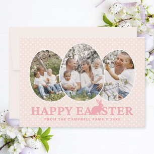 Happy Easter Apricot Pink Bunny Family Photo Eggs Holiday Card
