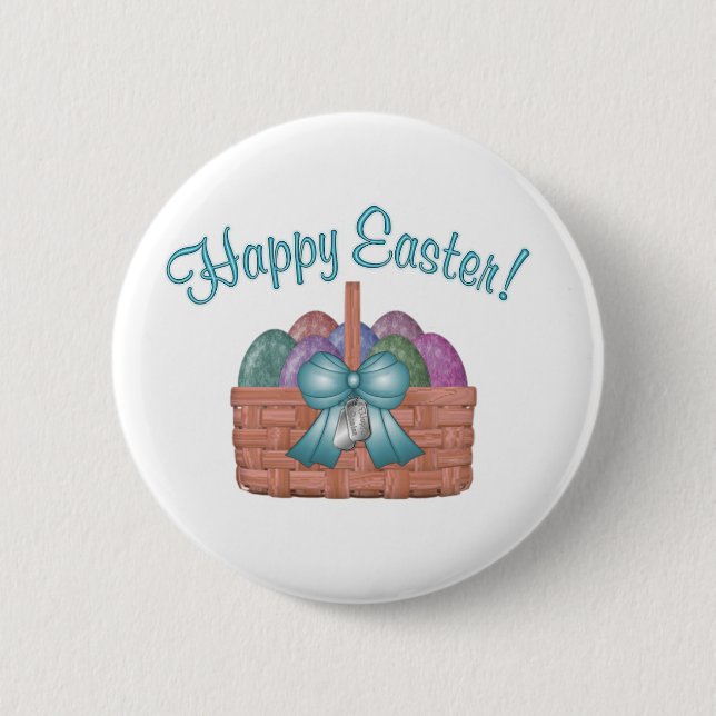 happy easter aqua 6 cm round badge (Front)