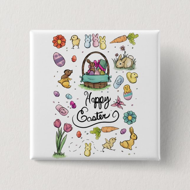 Happy Easter Art 15 Cm Square Badge (Front)