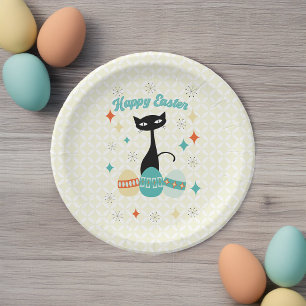 Happy Easter, Atomic Era, Mid Century Modern Cat Paper Plate