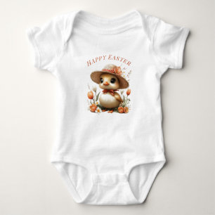 Happy Easter Baby Duckling Straw Hat Tulips Baby Bodysuit