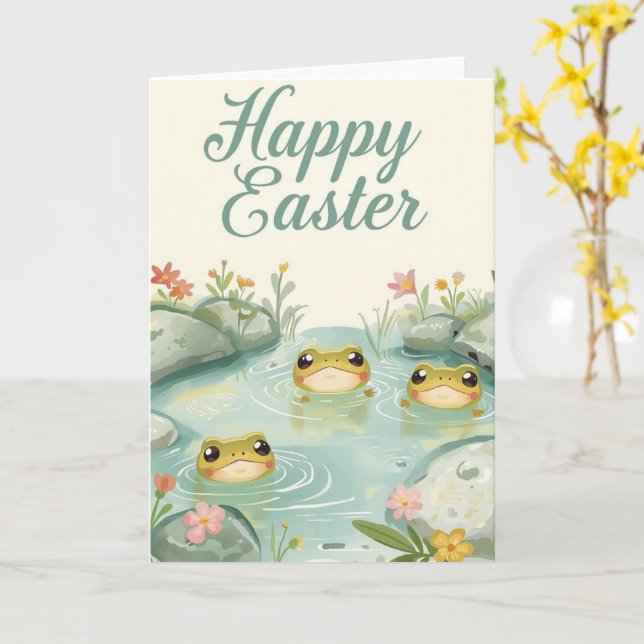 Happy easter  baby frogs card (Yellow Flower)