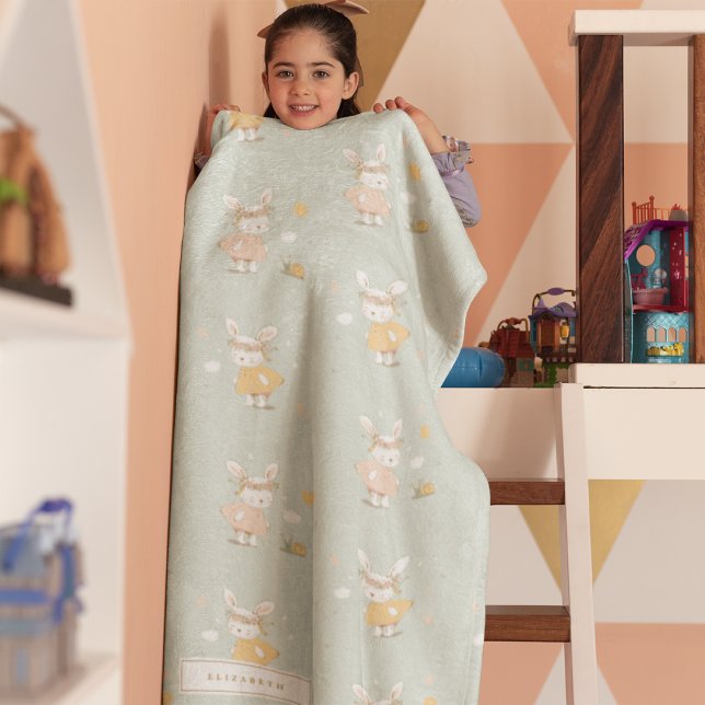 Happy Easter Baby Rabbit Pattern Fleece Blanket (Creator Uploaded)
