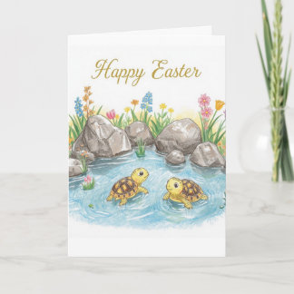 Happy easter baby turtles card