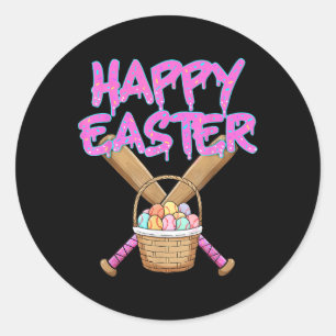 Happy Easter Baseball Bat Ice Cream Drip With Egg  Classic Round Sticker