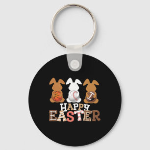 Happy Easter Baseball Football Basketball Bunny Ra Key Ring