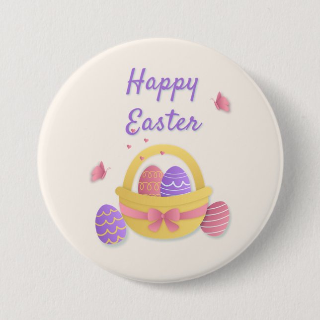 Happy Easter basket and butterflies 7.5 Cm Round Badge (Front)