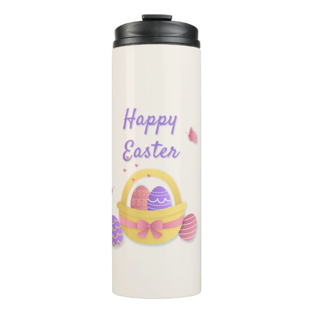 Happy Easter basket and butterflies Thermal Tumbler (Front)