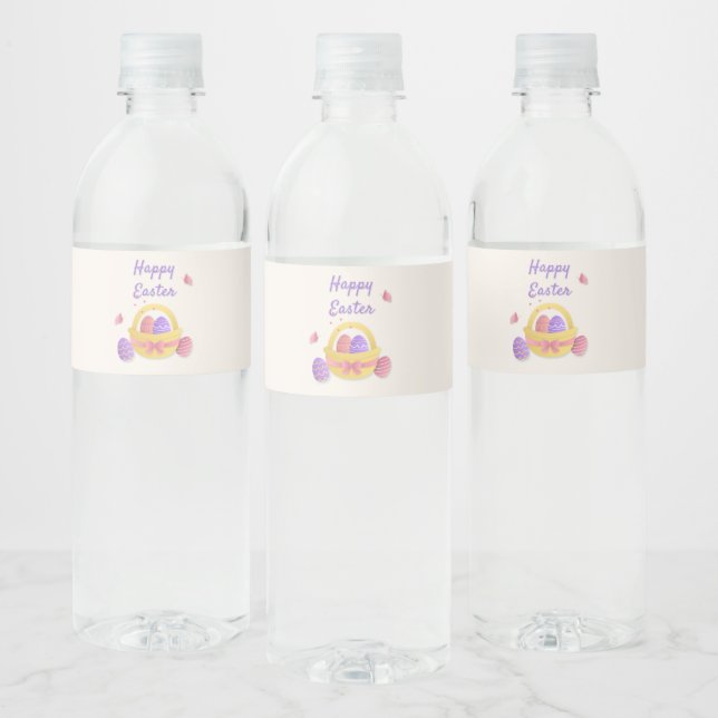 Happy Easter basket and butterflies Water Bottle Label (Bottles)