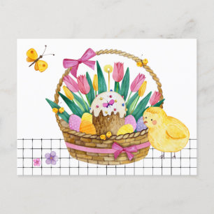 Happy Easter Basket Chicks & Eggs Postcard