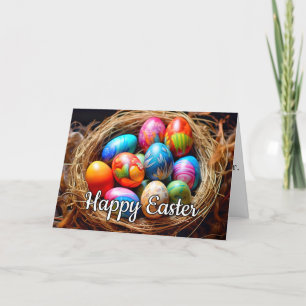 Happy Easter   Basket Full Of Eggs Holiday Card