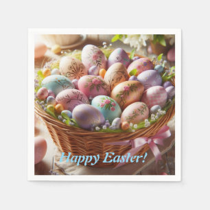 Happy Easter Basket of Easter Eggs Napkin
