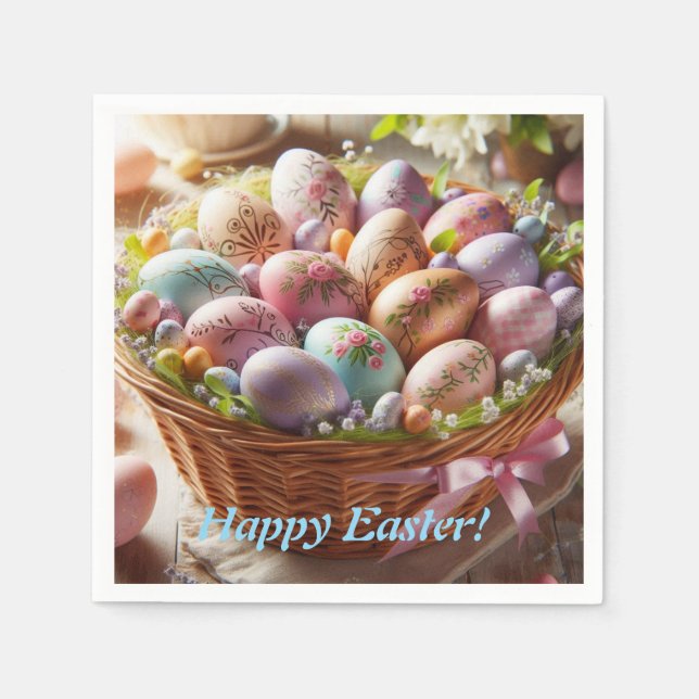 Happy Easter Basket of Easter Eggs Napkin (Front)