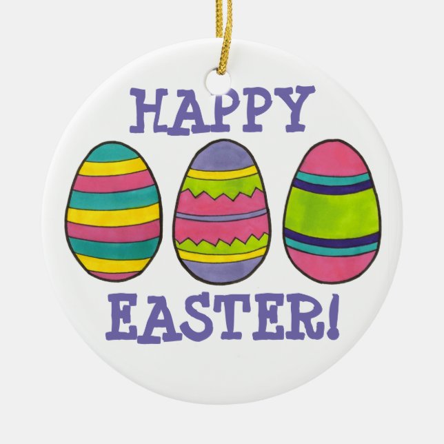 Happy Easter Basket Painted Egg Hunt Eggs Ornament (Front)