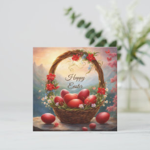 Happy Easter basket with eggs Holiday Card