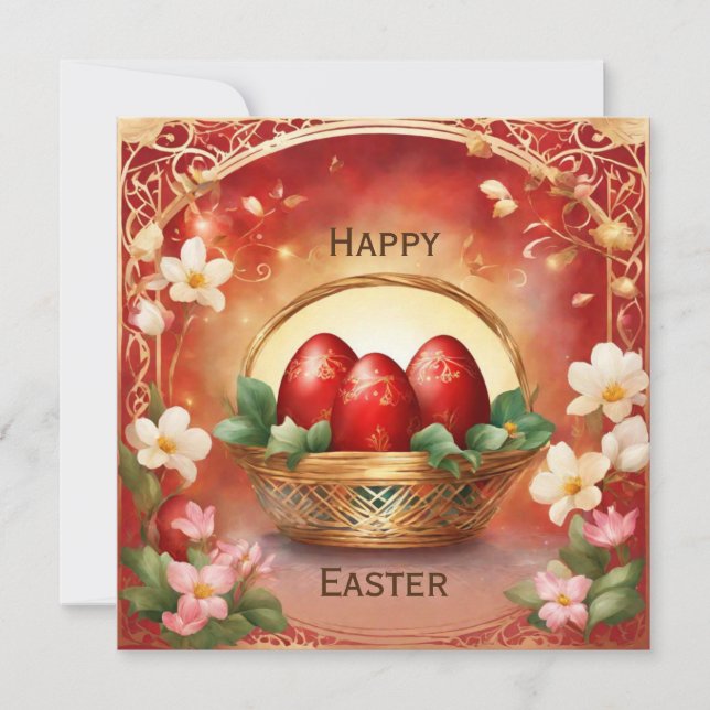 Happy Easter basket with eggs Holiday Card (Front)
