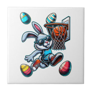 Happy Easter Basketball Boys Easter Bunny Funny Ea Ceramic Tile