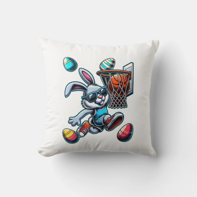 Happy Easter Basketball Boys Easter Bunny Funny Ea Cushion (Front)