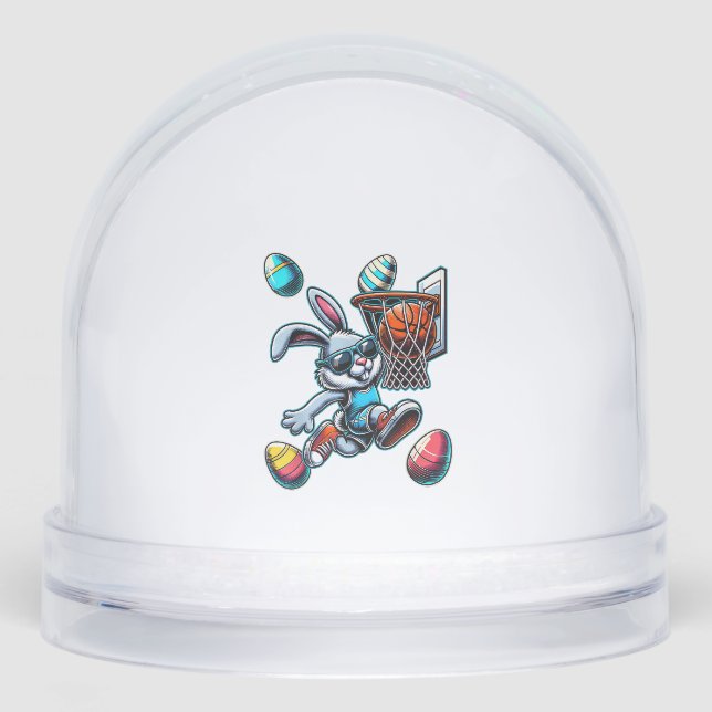 Happy Easter Basketball Boys Easter Bunny Funny Ea Snowglobe (Front)