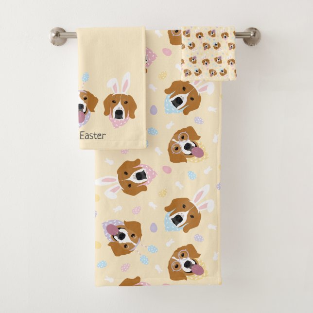 Happy Easter Beagle Dogs Bath Towel Set (Insitu)