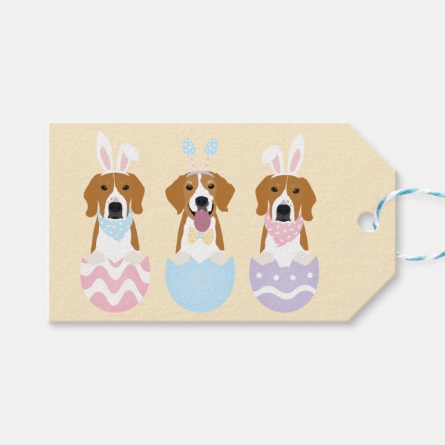 Happy Easter Beagle Dogs Gift Tags (Front (Horizontal))