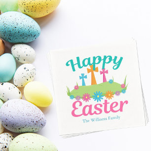 Happy Easter Beautiful Floral Crosses Custom Party Napkin